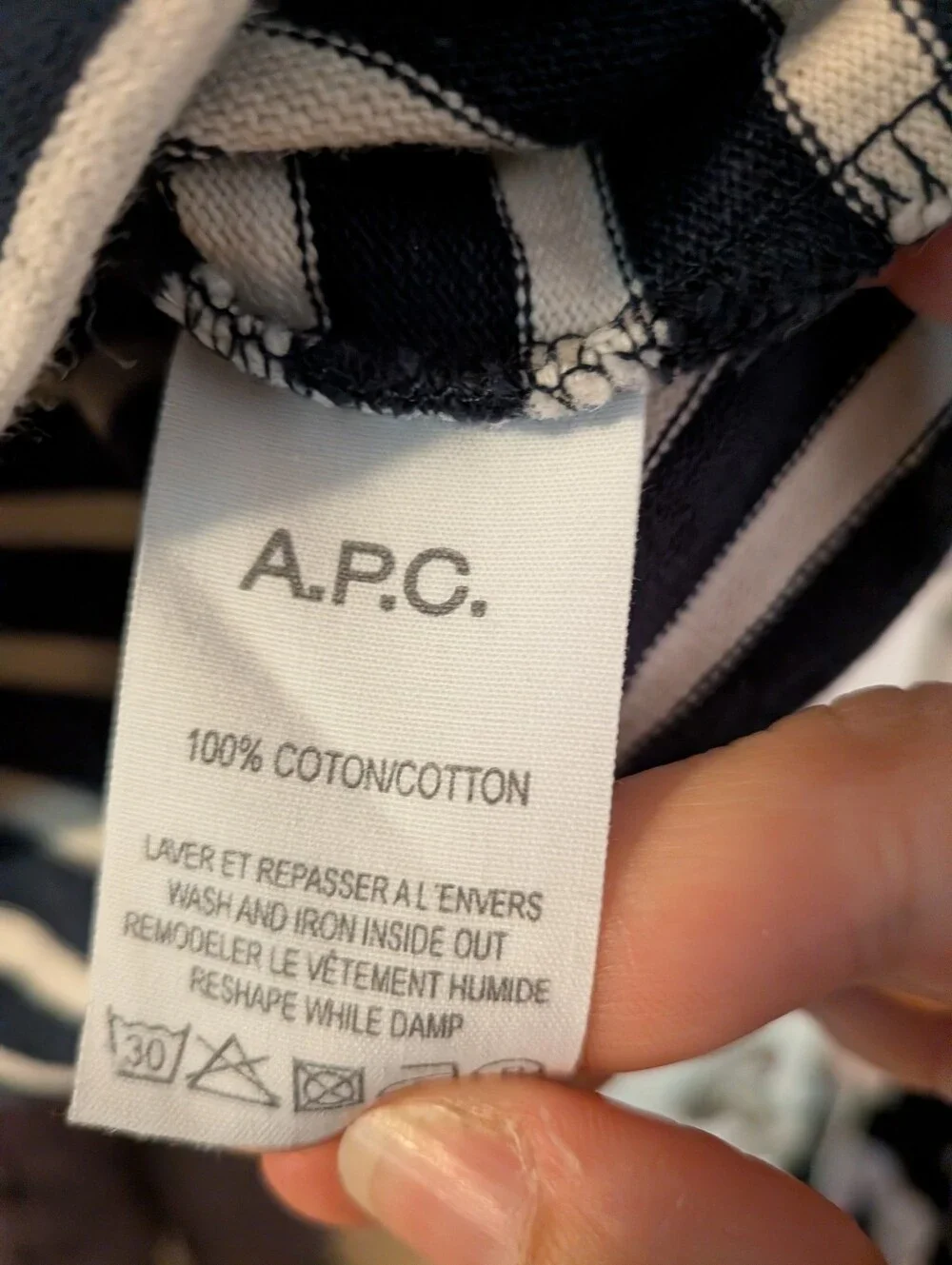 A.P.C. Rue Madame Paris Breton Striped Long Sleeve Tee XL Navy White Logo Patch